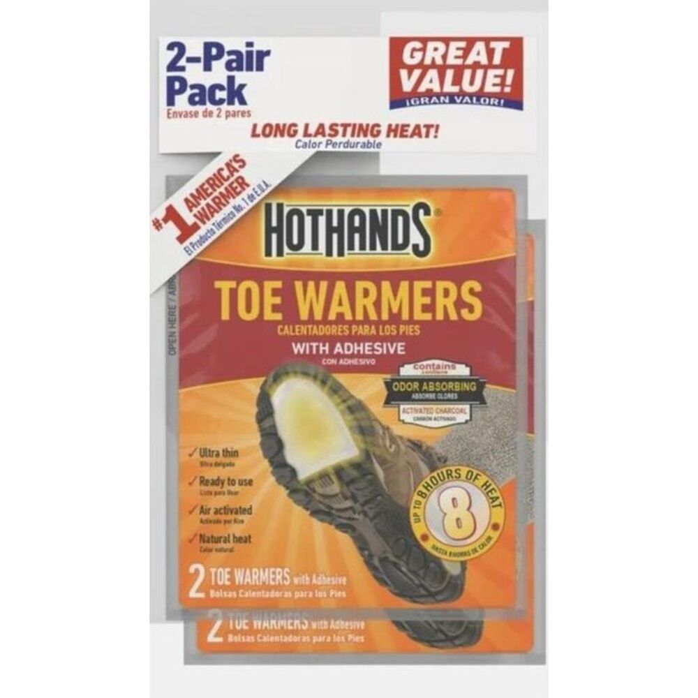 HotHands Toe Warmers (2 Pack/Pair) Adhesive Odor Absorbing 8 Hours Boot Exp 5/27